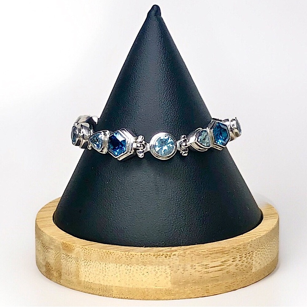 FACETED BLUE TOPAZ Sterling Silver Toggle Bracelet